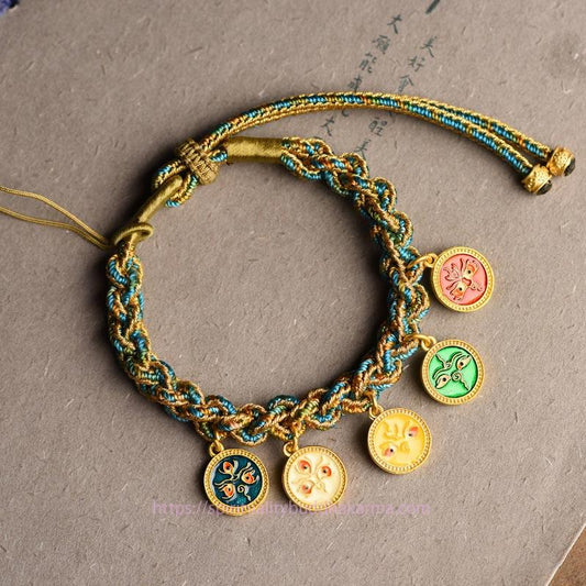 Ancient Tibetan Buddhist Red String Tradition Tibetan Five God Of Wealth Luck Handcrafted Braid String Bracelet