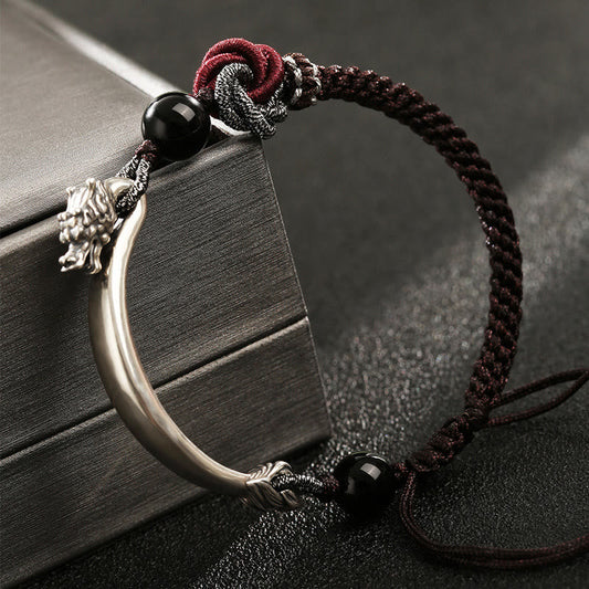 Ancient Tibetan Buddhist Red String Tradition 925 Sterling Silver Auspicious Dragon Success Handcrafted Braided Bracelet