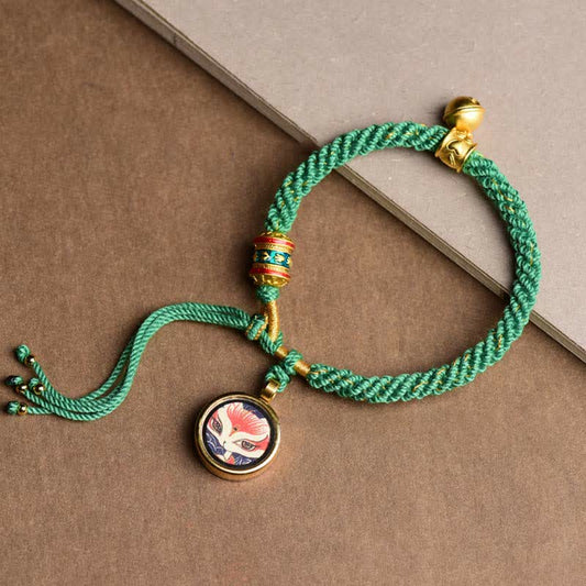 Ancient Tibetan Buddhist Red String Tradition Tibetan Five God Of Wealth Thangka Luck Prayer Wheel Bell Braid String Bracelet