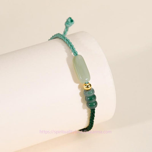 Ancient Tibetan Buddhist Red String Tradition 925 Sterling Silver Hetian Jade Luck Braided Green Rope Bracelet