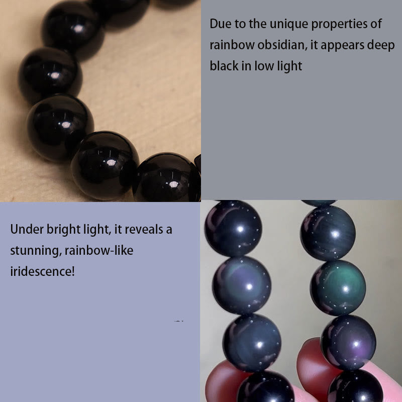 Spirituality Buddha Karma Rainbow Obsidian Om Mani Padme Hum Swastika Positive Bracelet