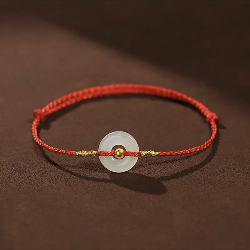 Jade 999 Gold Bead Round Peace Buckle Hetian Jade Luck Abundance Braided Bracelet Anklet