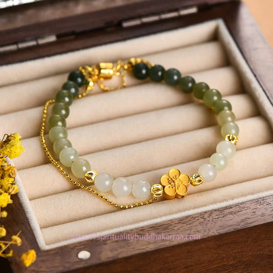 Jade 925 Sterling Silver Natural Hetian Jade Peach Blossom Luck Chain Bracelet