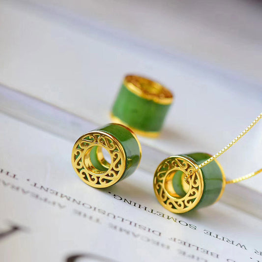 Jade Round Cyan Jade Luck Necklace Pendant