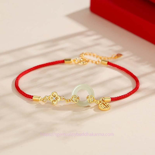 Ancient Tibetan Buddhist Red String Tradition 999 Sterling Silver Hetian Jade Peace Buckle Fu Character Luck Red Rope Bracelet