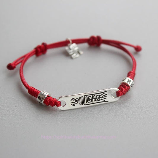 Ancient Tibetan Buddhist Red String Tradition 925 Sterling Silver Red String Luck Strength Braid Bracelet