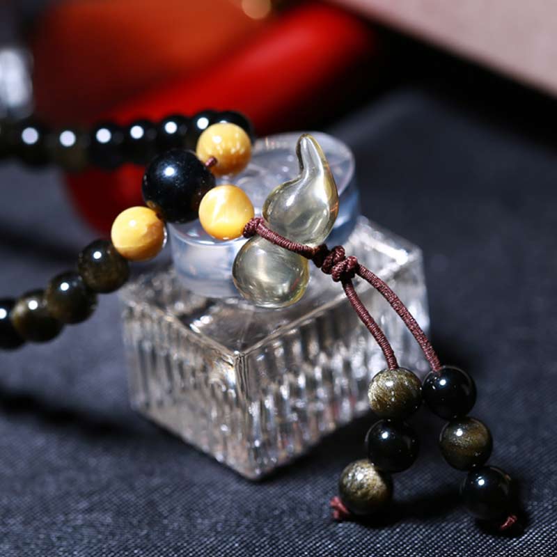 Spirituality Buddha Karma Natural Ice Obsidian Tiger Eye Gourd Bracelet Mala