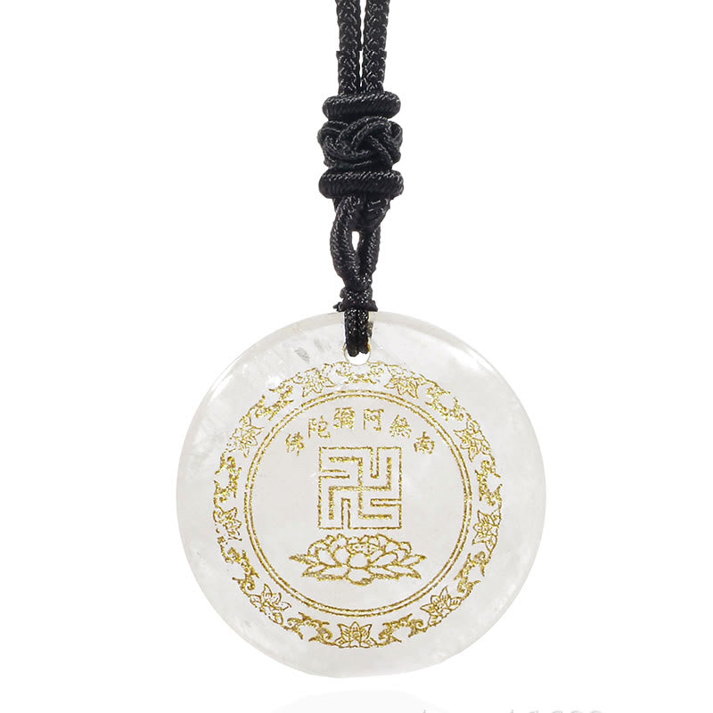 Spirituality Buddha Karma Swastika Lotus Pattern Natural Various Crystal Black Obsidian Purification Necklace Pendant