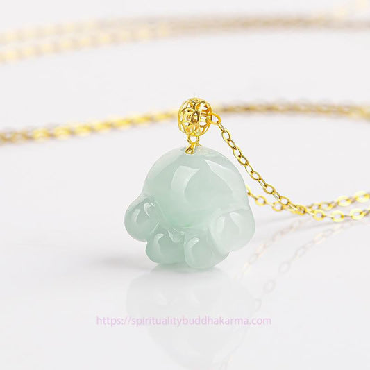 Jade 925 Sterling Silver 18K Gold Plated Natural Jade Cat Paw Pattern Luck Necklace Pendant
