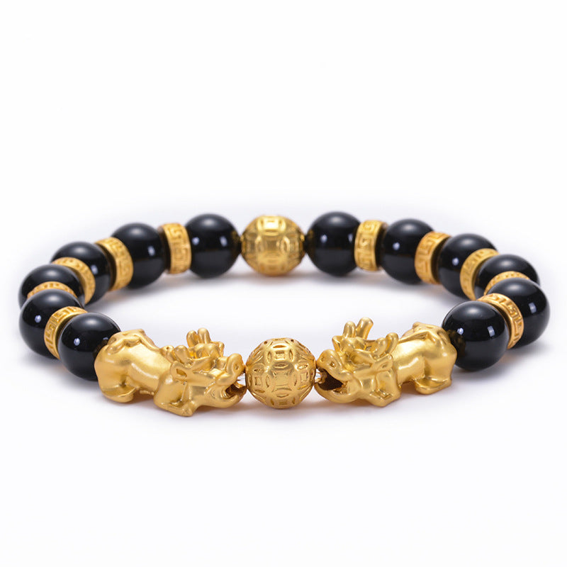 Spirituality Buddha Karma Double Pixiu Obsidian Wealth Bracelet