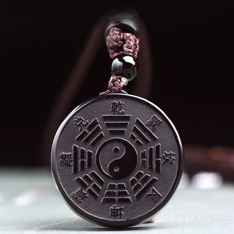 Spirituality Buddha Karma Black Obsidian Bagua Yin Yang Strength Necklace Pendant