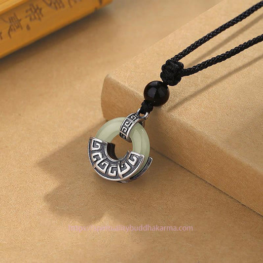 Jade 925 Sterling Silver Natural Hetian Jade Peace Buckle Prosperity Necklace Pendant