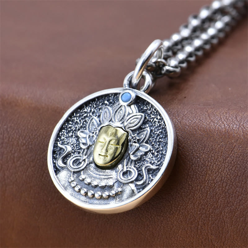 Buddha Energy Necklace 925 Sterling Silver Green Tara Double Dorje Vajra Protection Necklace Pendant