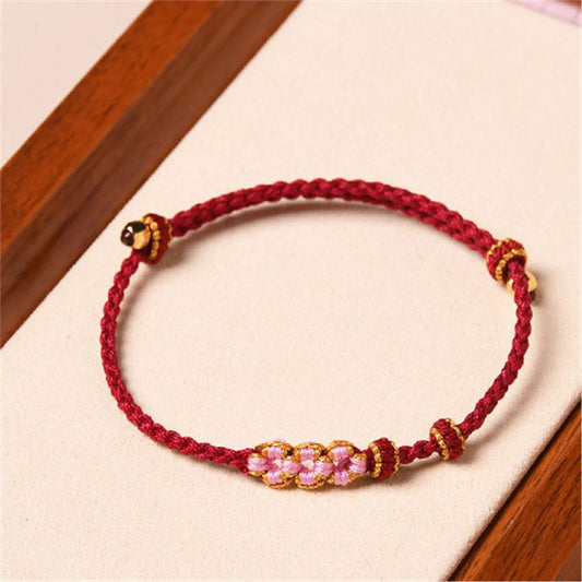 Ancient Tibetan Buddhist Red String Tradition  Handmade Peach Blossom Protection Braided Rope Bracelet