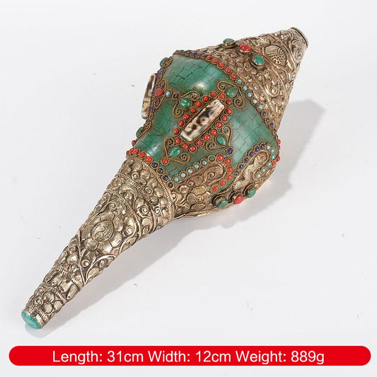 Spirituality Tibetan Handmade Engraved Shankha Double Dorje Buddha Conch Shell Wealth Positive Decoration