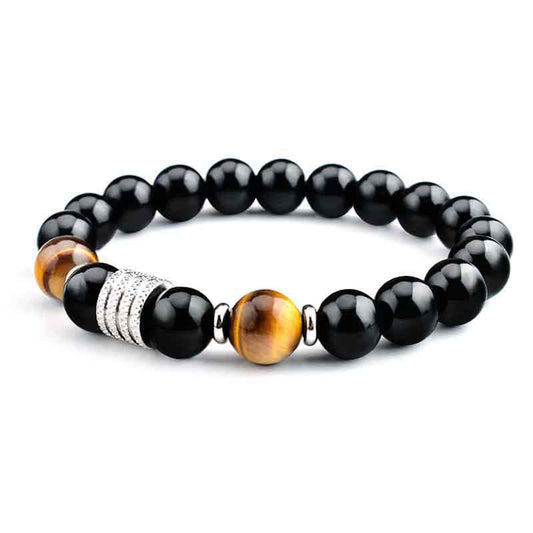 Spirituality Buddha Karma Natural Black Obsidian Tiger Eye Strength Fulfillment Bracelet