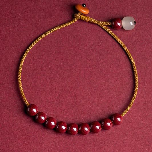 Ancient Tibetan Buddhist Red String Tradition  Natural Cinnabar Beaded Blessing Handmade Bracelet