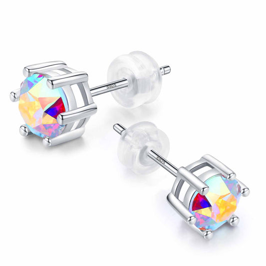 NO001    6.5mm Stunning Crystal Stone 18ct White Plt on Silver or Base Gemstone Women Men Earring Studs Hypoallergenic Tragus Cartilage Sleeper,