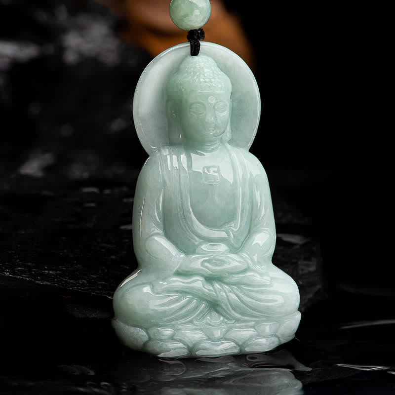 Jade  Amitabha Buddha Jade Amulet Compassion String Necklace