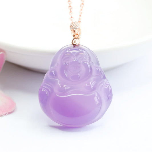 Buddha Energy Necklace Laughing Buddha Purple Jade Happiness Necklace Pendant