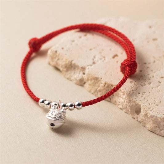 Ancient Tibetan Buddhist Red String Tradition  Year of the Dragon 925 Sterling Silver Handmade Dragon Carved Success Braided Red Bracelet