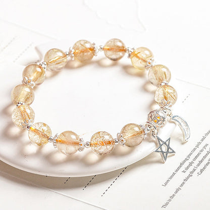 Golden Energy Citrine 925 Sterling Silver Natural Wealth Solar Plexus Chakra (Third Chakra) Happiness Moon Star Charm Bracelet