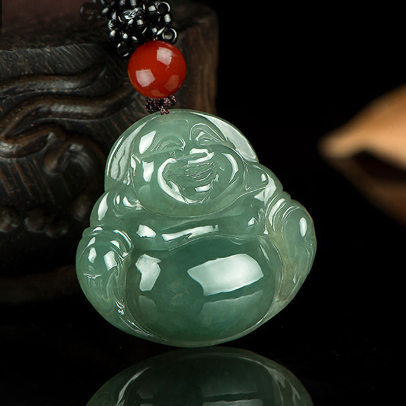 Buddha Energy Necklace Laughing Buddha Jade Abundance String Necklace Pendant