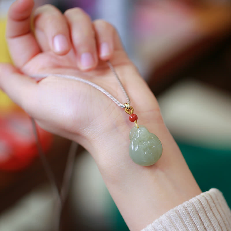 Jade  Laughing Buddha Hetian Jade Wealth Prosperity String Necklace Pendant