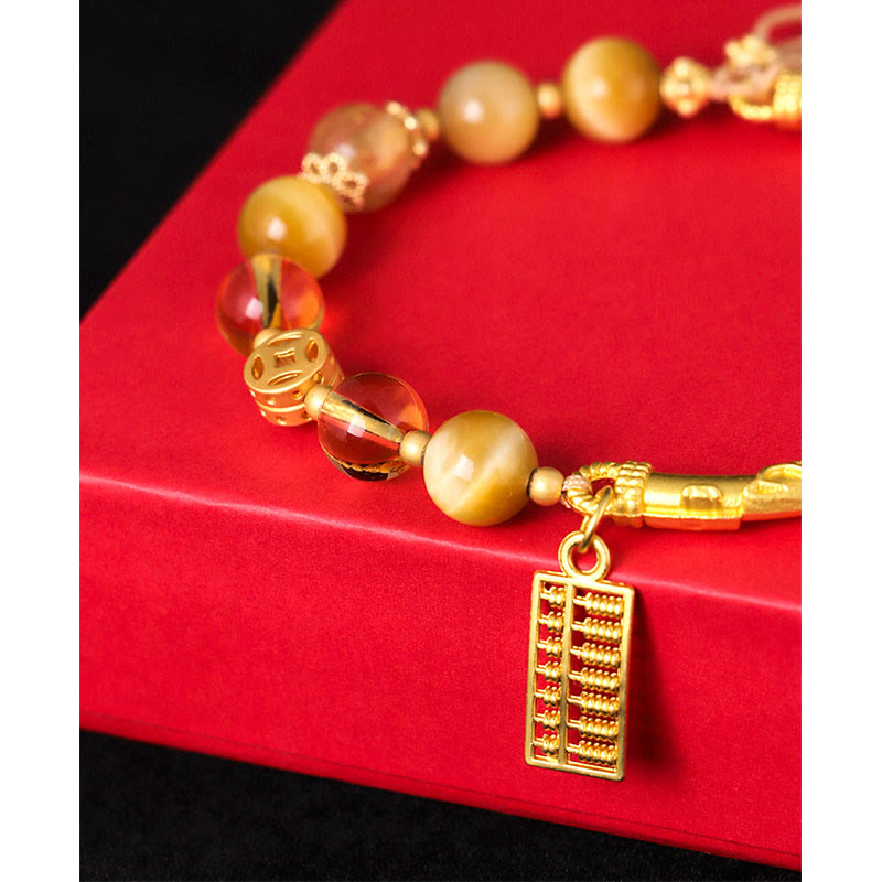 Golden Energy Citrine Natural Tiger Eye Wealth Solar Plexus Chakra (Third Chakra) Abacus Charm Protection Bracelet