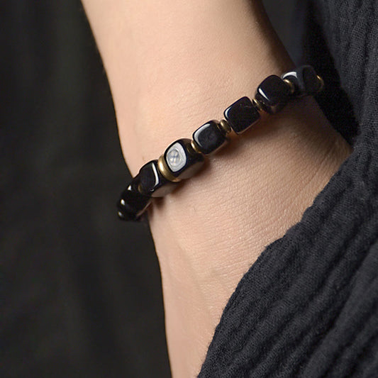 Spirituality Buddha Karma Black Obsidian Crystal Copper Strength Couple Bracelet