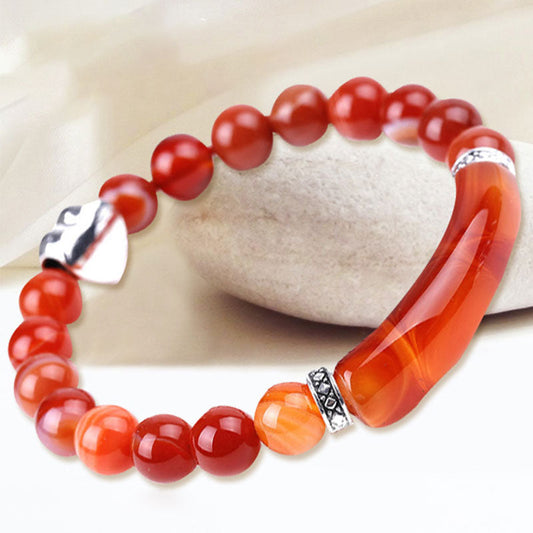 Jade  Natural Crystal Beads Unisex Heart Bracelet