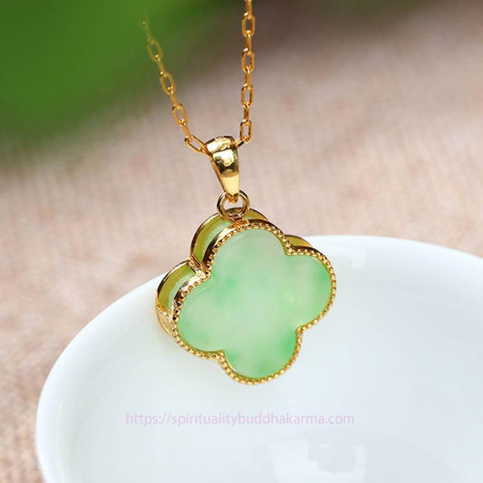 Jade  Four Leaf Clover Jade Pattern Luck Necklace Pendant