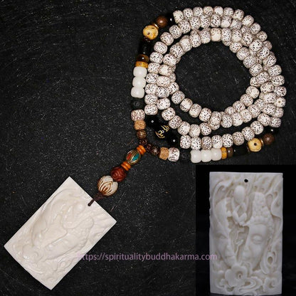 Spirituality 108 Mala Beads Bodhi Seed Yak Bone Avalokitesvara Lucky Pixiu Guan Gong Buddha Demon Peace Tassel Bracelet