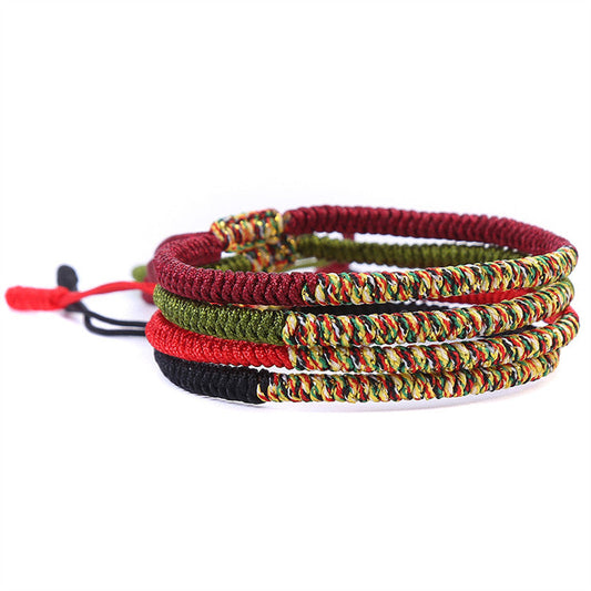 Tibetan Energy Bracelets Balance, Protection, and Spiritual Empowerment with Red, Green, Black, Dark Red, and Multicolored Strings