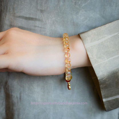 Golden Energy Citrine Natural Wealth Solar Plexus Chakra (Third Chakra) Red Agate Green Chalcedony Protection Bracelet