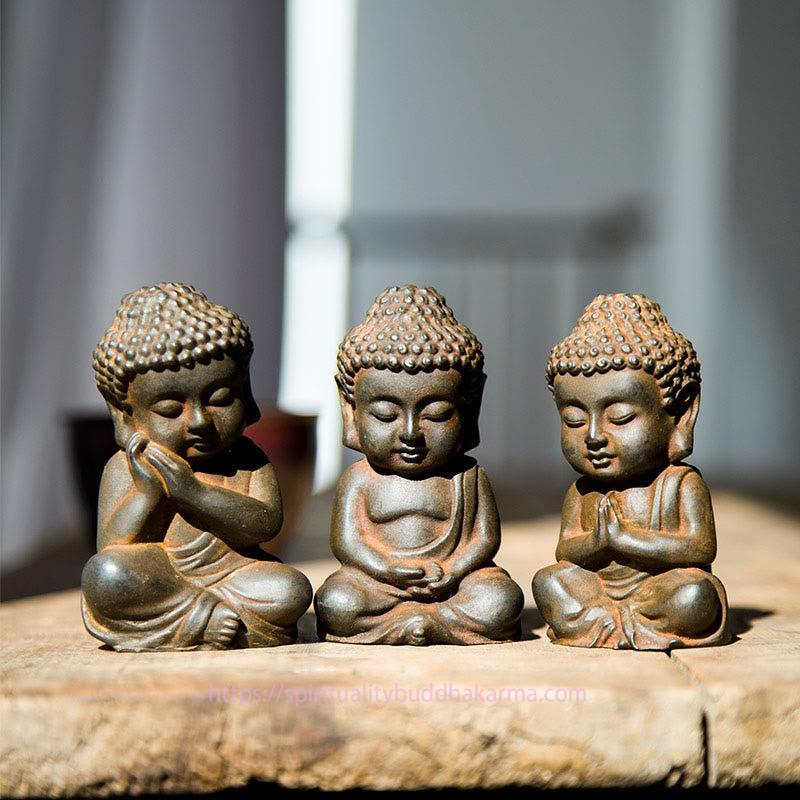Spirituality Handmade Small Sakyamuni Buddha Iron Powder Rust Cast Resin Statue Decoration