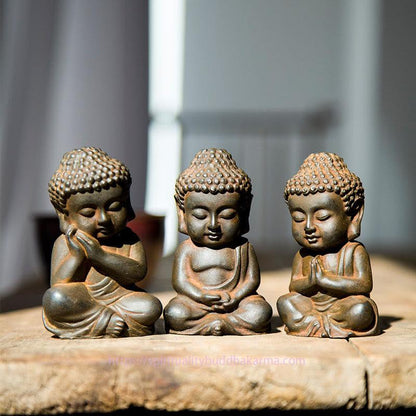 Spirituality Handmade Small Sakyamuni Buddha Iron Powder Rust Cast Resin Statue Decoration