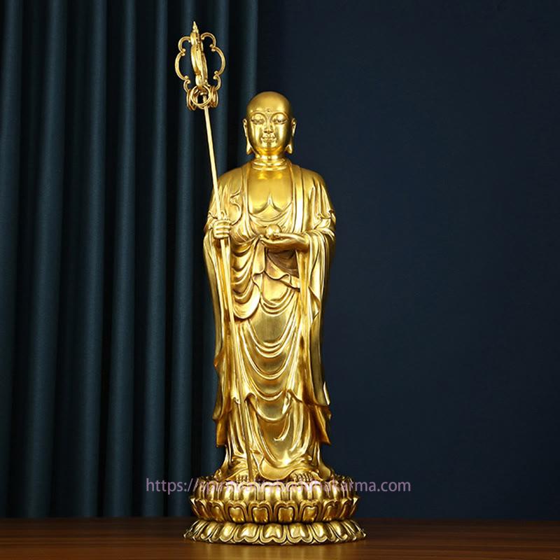 Spirituality Ksitigarbha Bodhisattva Figurine Compassion Copper Statue Home Offering Decoration