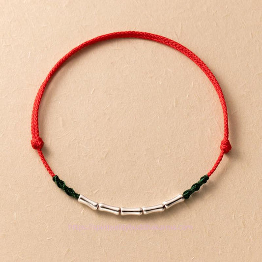 Tibetan Knot Protection 925 Sterling Silver Bamboo Design Luck Braided Ultra-Thin Rope Bracelet