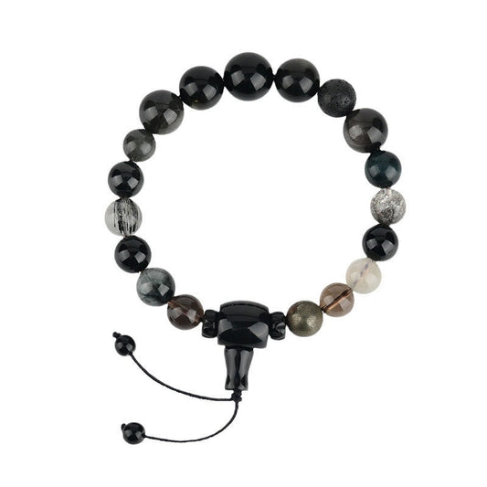 Spirituality Buddha Karma Five Elements Various Crystal Black Obsidian Wealth Wisdom Bracelet