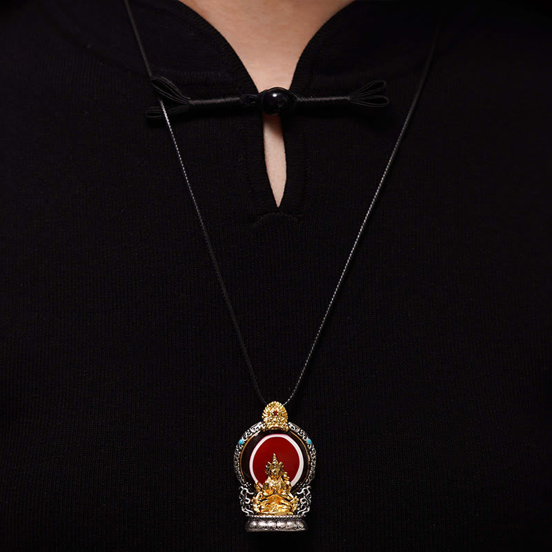 Buddha Energy Necklace Tibetan Avalokitesvara Dzi Bead Pattern Copper Purity Healing Necklace Pendant