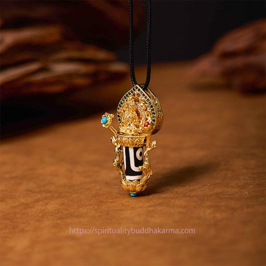 Buddha Energy Necklace Tibetan Dzi Bead Manjusri Bodhisattva Pattern Compassion String Necklace Pendant