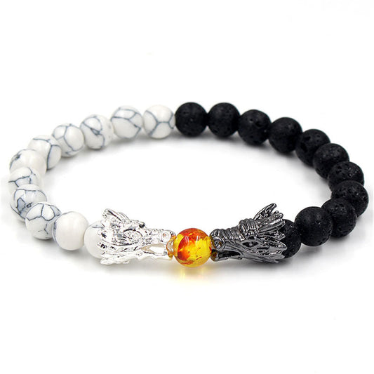 Golden Energy Citrine White Turquoise Lava Rock Dragon Blessing Beaded Bracelet