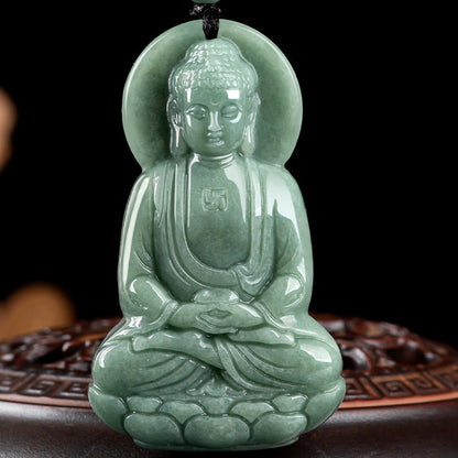 Jade  Amitabha Buddha Jade Amulet Compassion String Necklace