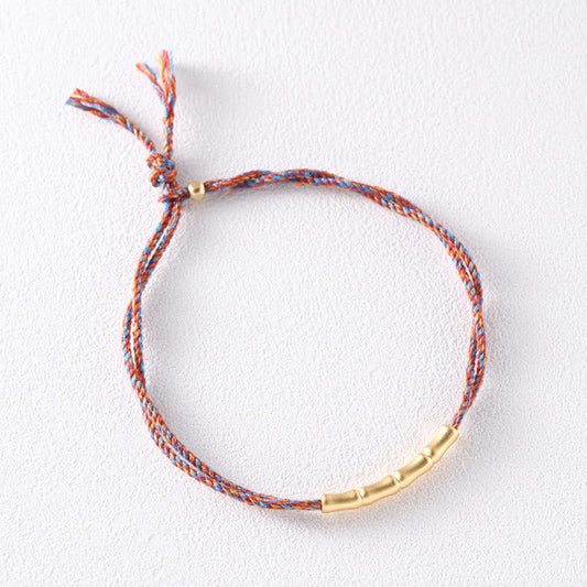 Ancient Tibetan Buddhist Red String Tradition  925 Sterling Silver Bamboo Design Luck Handcrafted Multicolored Braided Bracelet