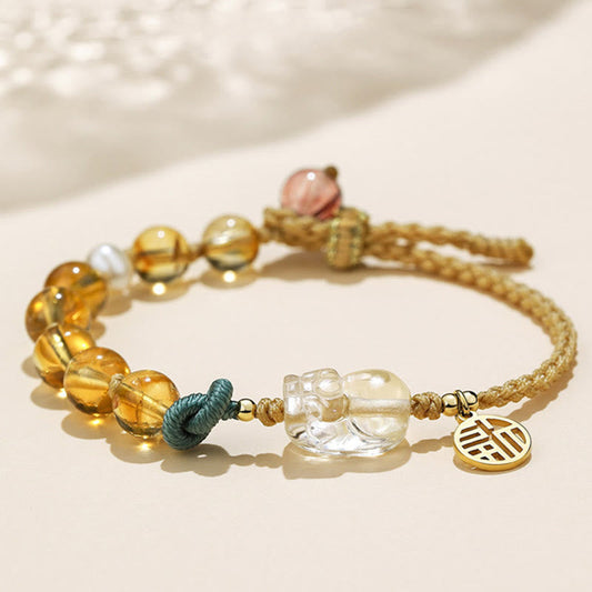 Golden Energy Citrine Wealth Solar Plexus Chakra (Third Chakra) PiXiu Fu Character Prosperity String Braided Bracelet