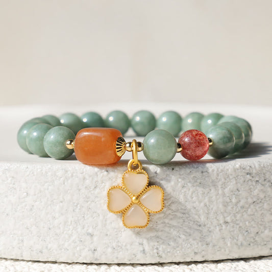 Jade  Jade Four Leaf Clover Charm Prosperity Bracelet