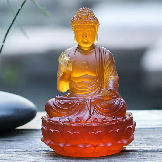 Spirituality Handmade Sakyamuni Buddha Liuli Crystal Art Piece Compassion Statue Home Office Offering Decoration