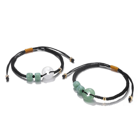 Ancient Tibetan Buddhist Red String Tradition  2Pcs Green Aventurine White Jade Peace Buckle Luck Braided Couple Bracelet