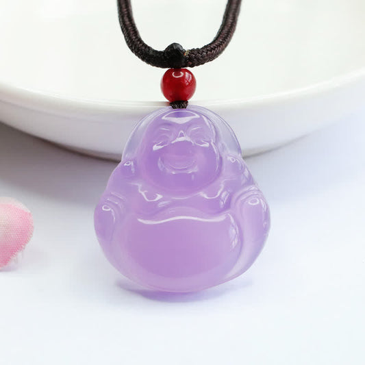 Buddha Energy Necklace Laughing Buddha Purple Jade Happiness Necklace Pendant
